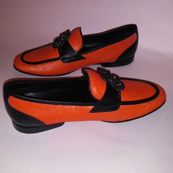 Aldo Mens Dress Shoes Loafers Orange Black Snake Sequin Mossimo Slip On Flex Sol - Picture 5 of 16